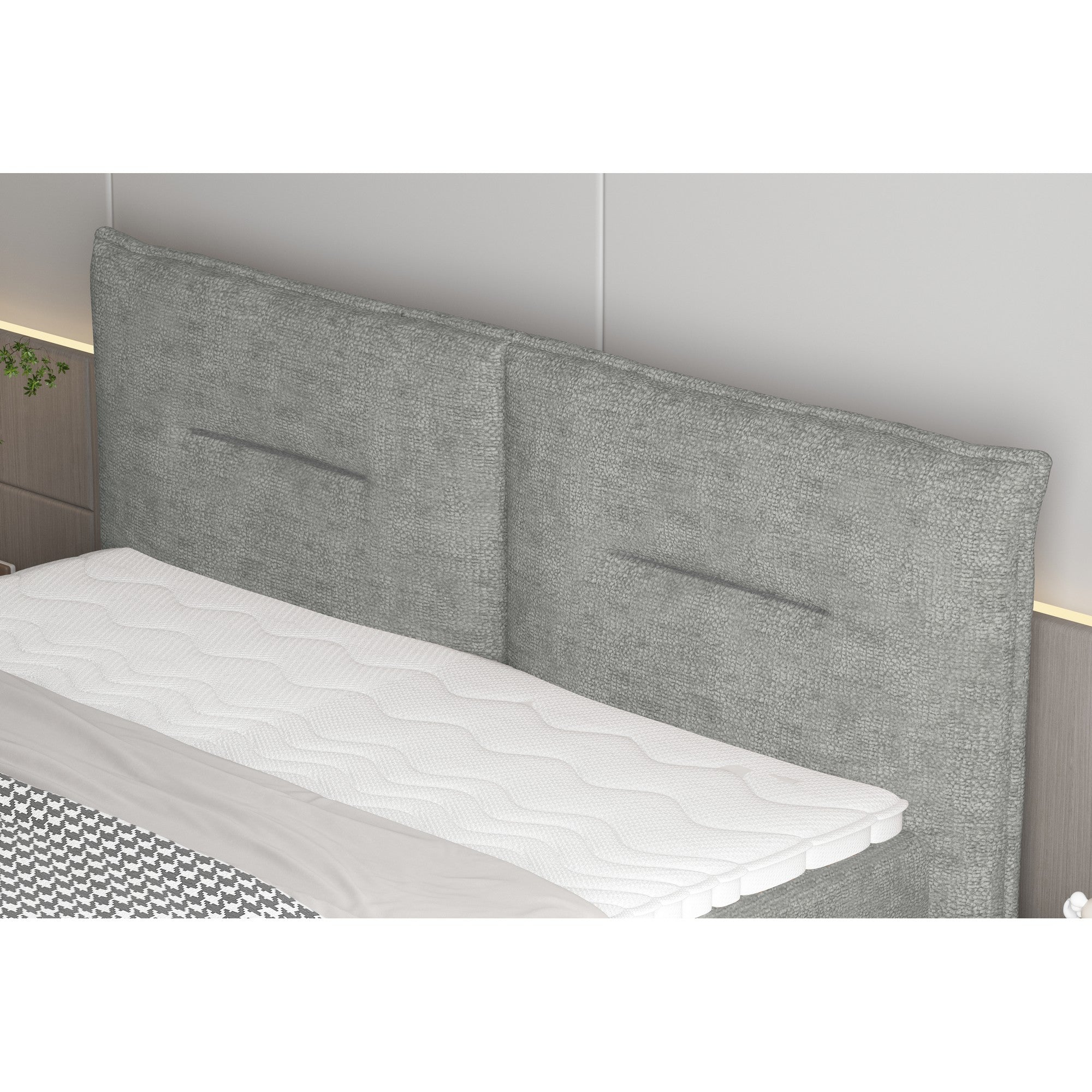 Pat boxspring ELMA 180x200, personalizabil materiale Gama Premium, cu spatiu depozitare, saltele si topper