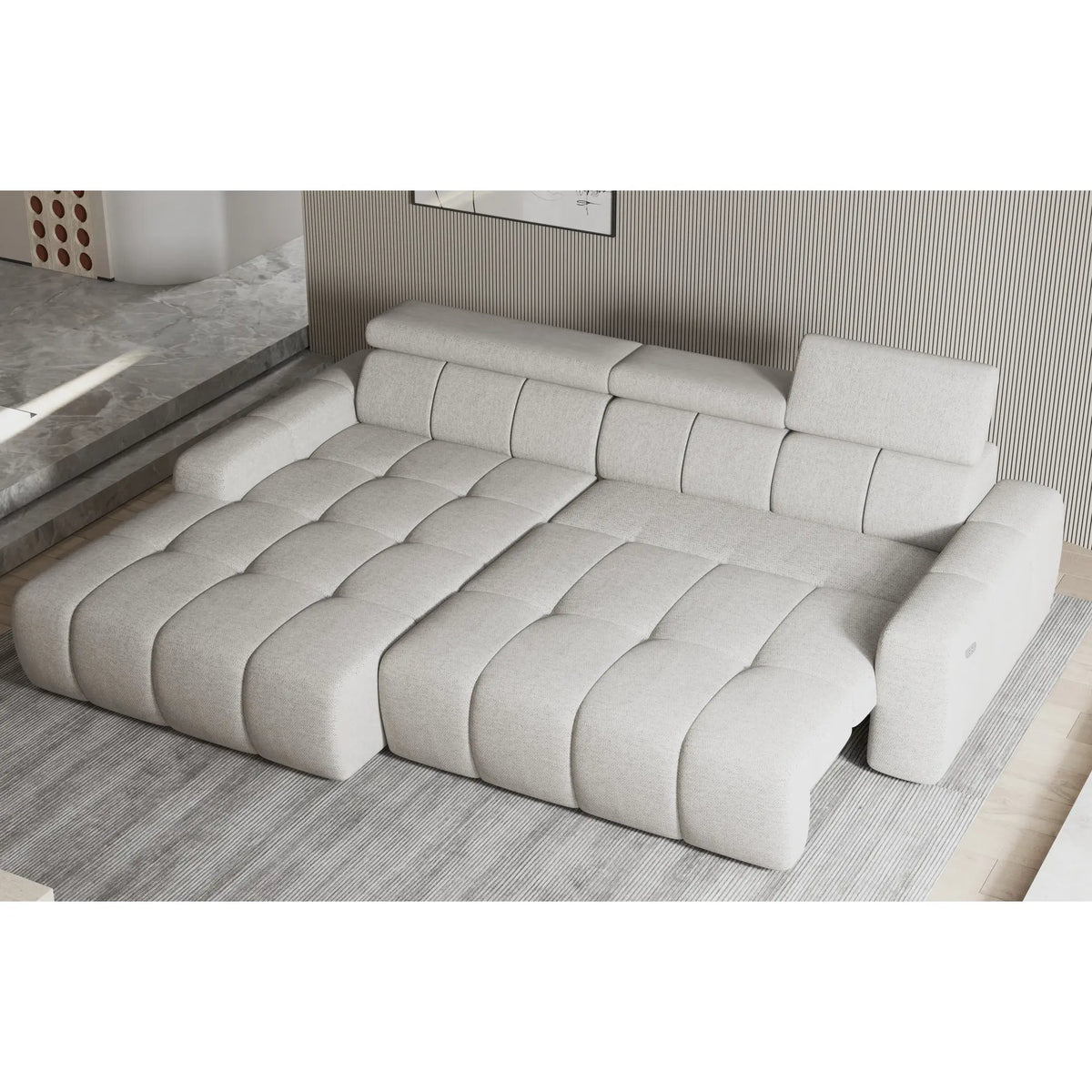 Coltar ENZO S, personalizabil materiale gama Oferta Avantaj, cu lada depozitare si reglaj electric, 282x177x107 cm