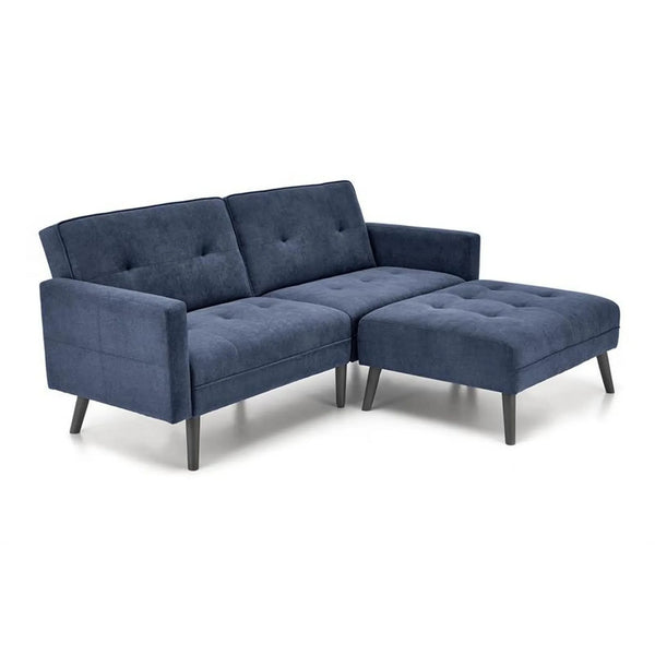 Canapea extensibila CORNELIUS, albastru/negru, stofa clasica/lemn, 200x153/167x80 cm