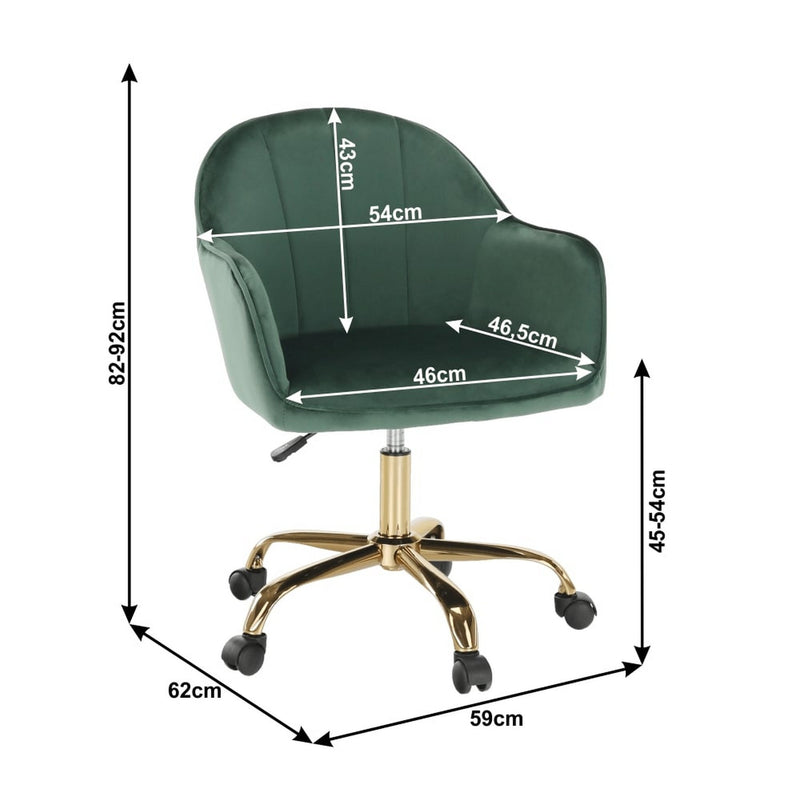 Scaun birou EROL, verde/auriu, stofa catifelata/metal, 59x62x82/92 cm