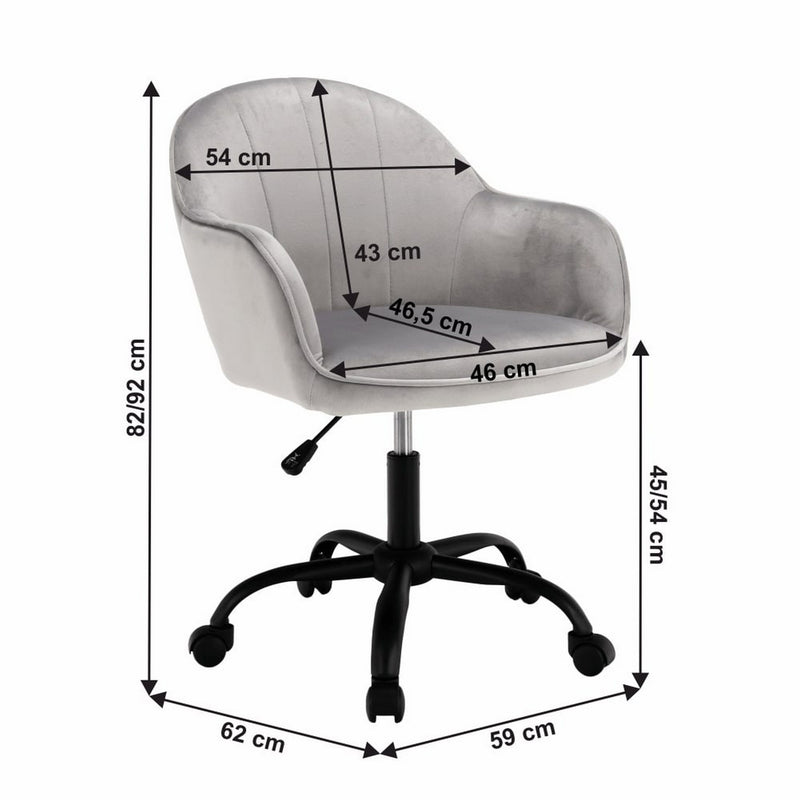 Scaun birou EROL, gri deschis/negru, stofa catifelata/metal, 59x62x82/92 cm