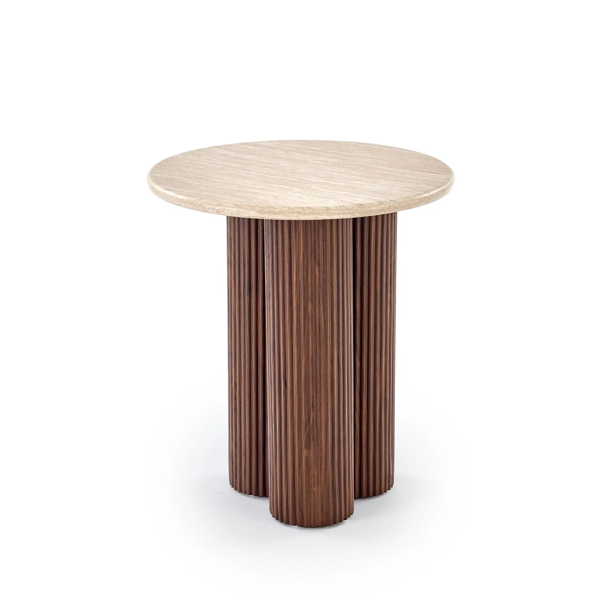 Masuta DOROTEA S, piatra travertin/nuc, 50x56 cm