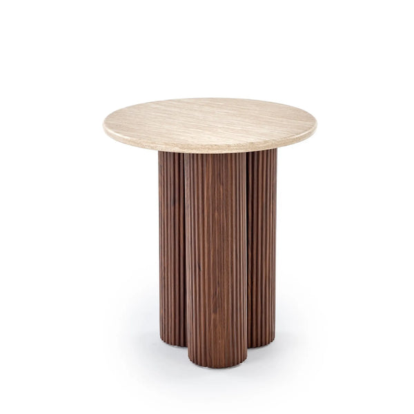 Masuta DOROTEA S, piatra travertin/nuc, 50x56 cm