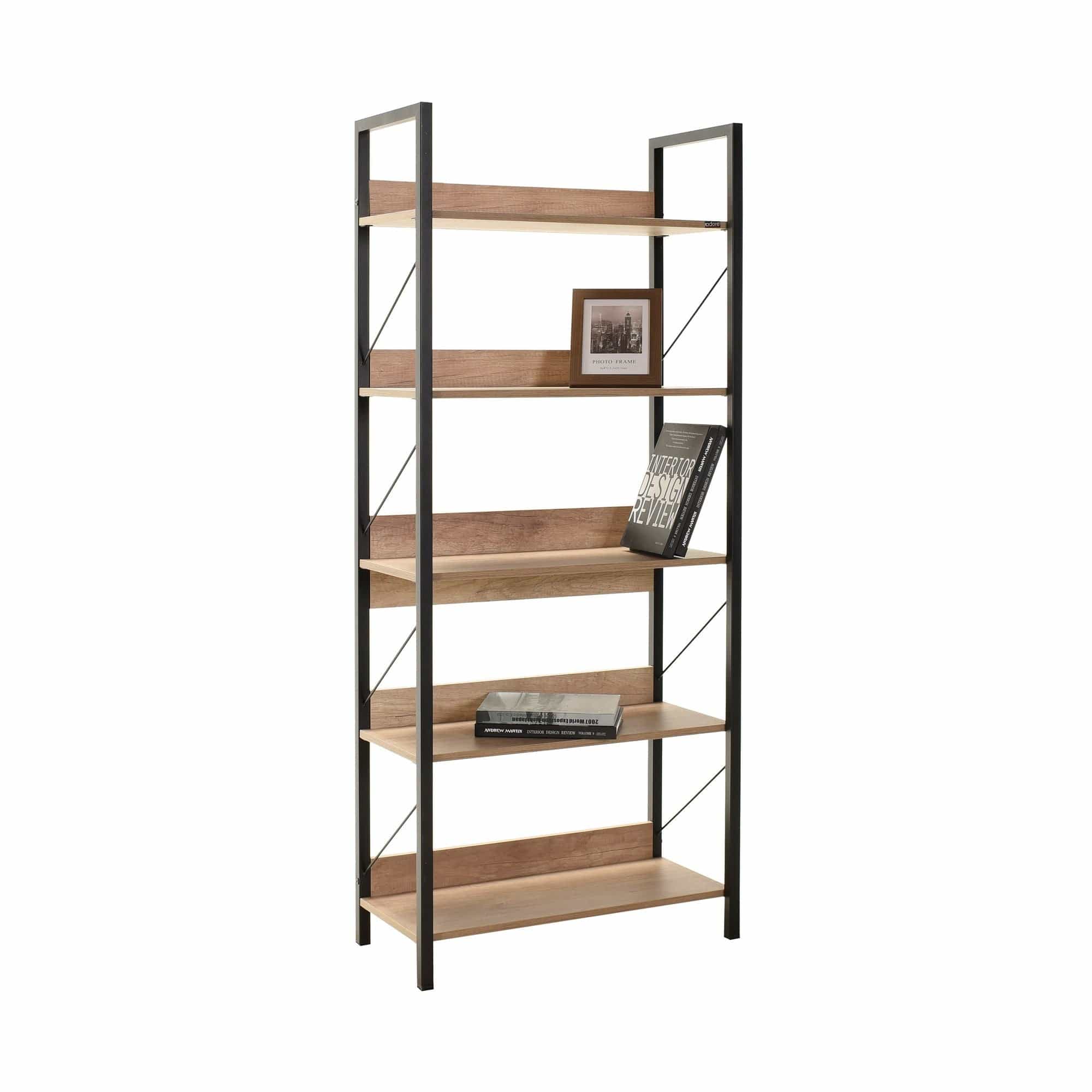 Etajera 479ADR1304, stejar/negru, PAL melaminat/metal, 73x35x172 cm