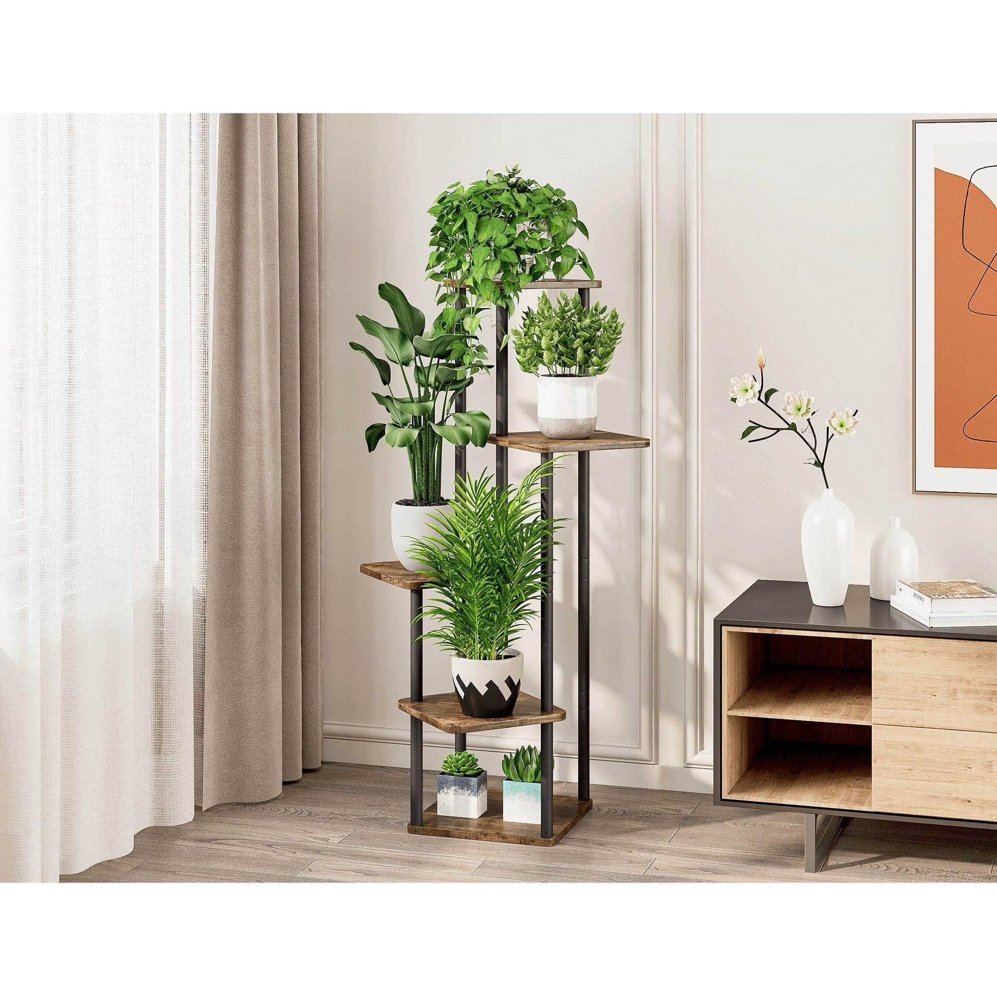 Etajera ADITE, lemn rustic/negru, metal/PAL, 30x30x107 cm