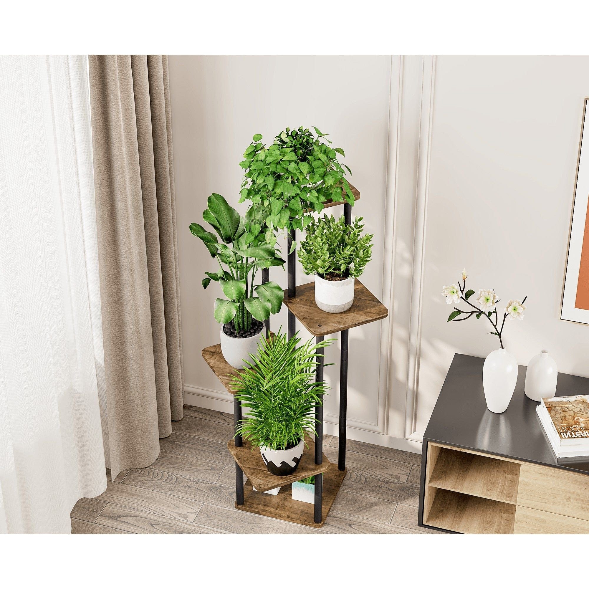 Etajera ADITE, lemn rustic/negru, metal/PAL, 30x30x107 cm