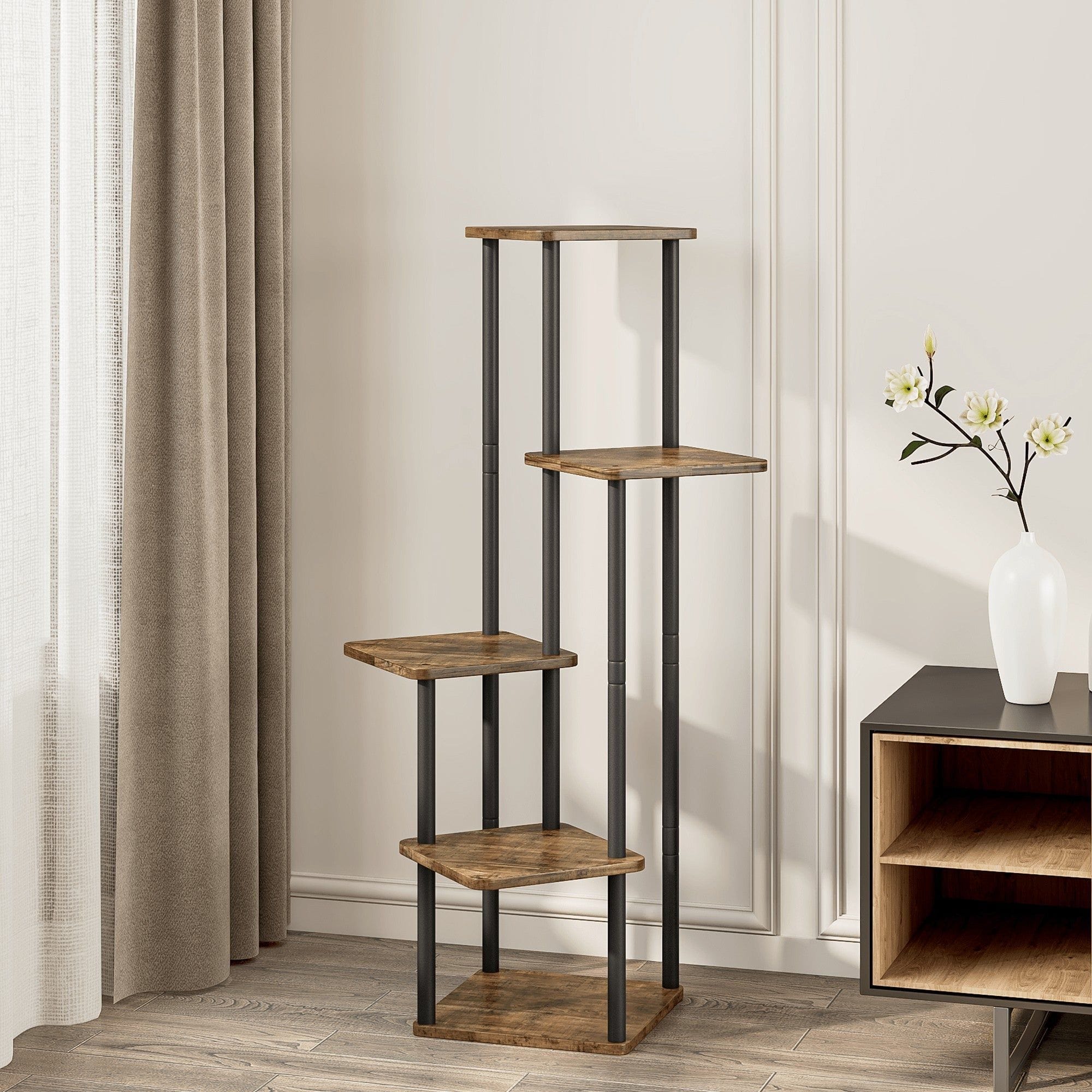 Etajera ADITE, lemn rustic/negru, metal/PAL, 30x30x107 cm