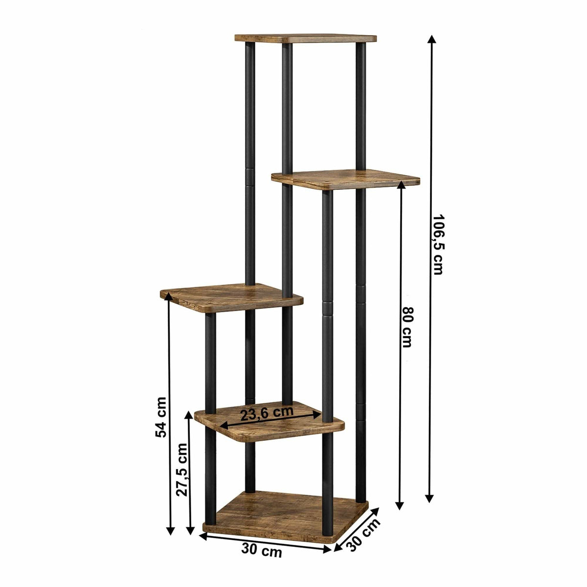 Etajera ADITE, lemn rustic/negru, metal/PAL, 30x30x107 cm