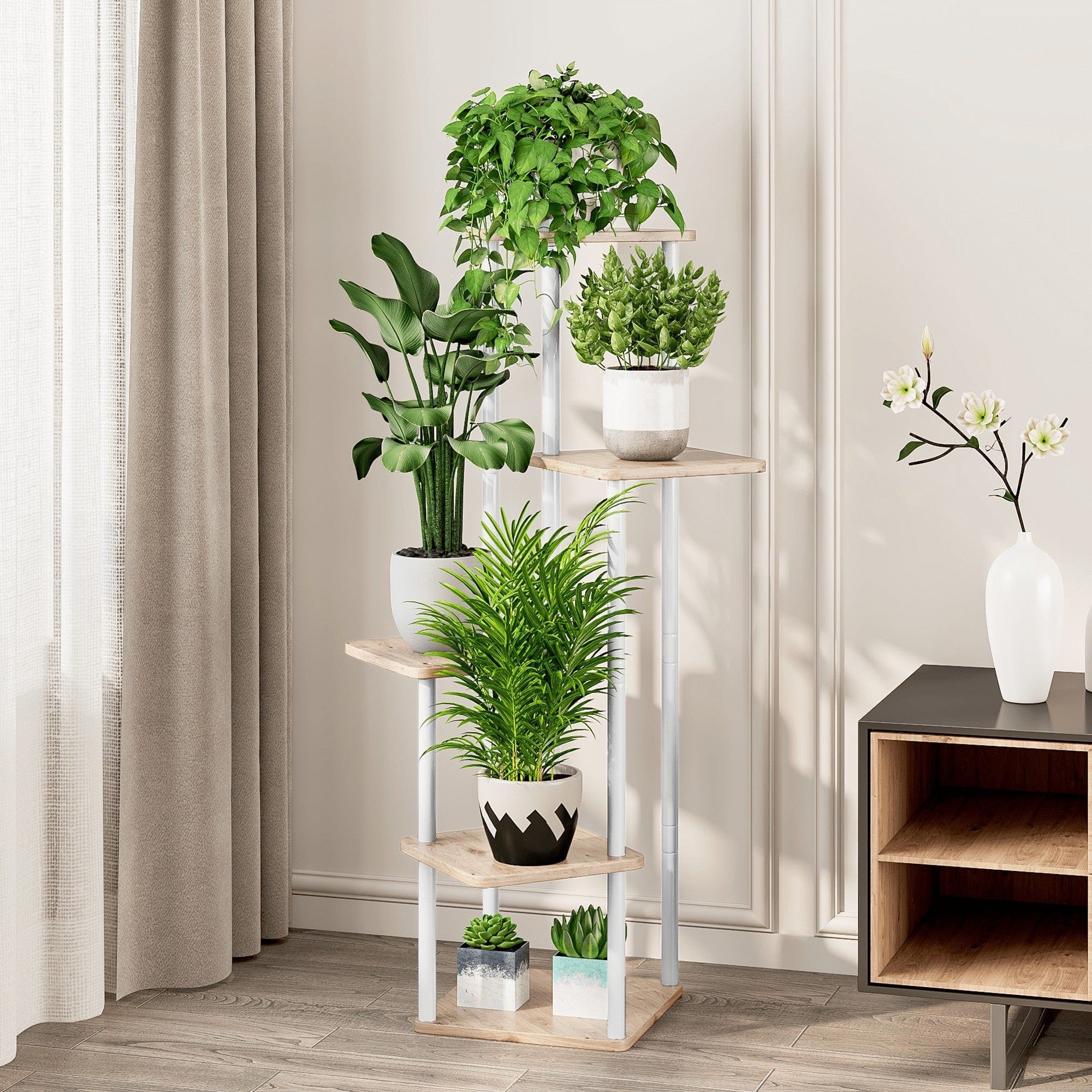 Etajera ADITE, stejar sonoma/alb, PAL/metal, 30x30x107 cm