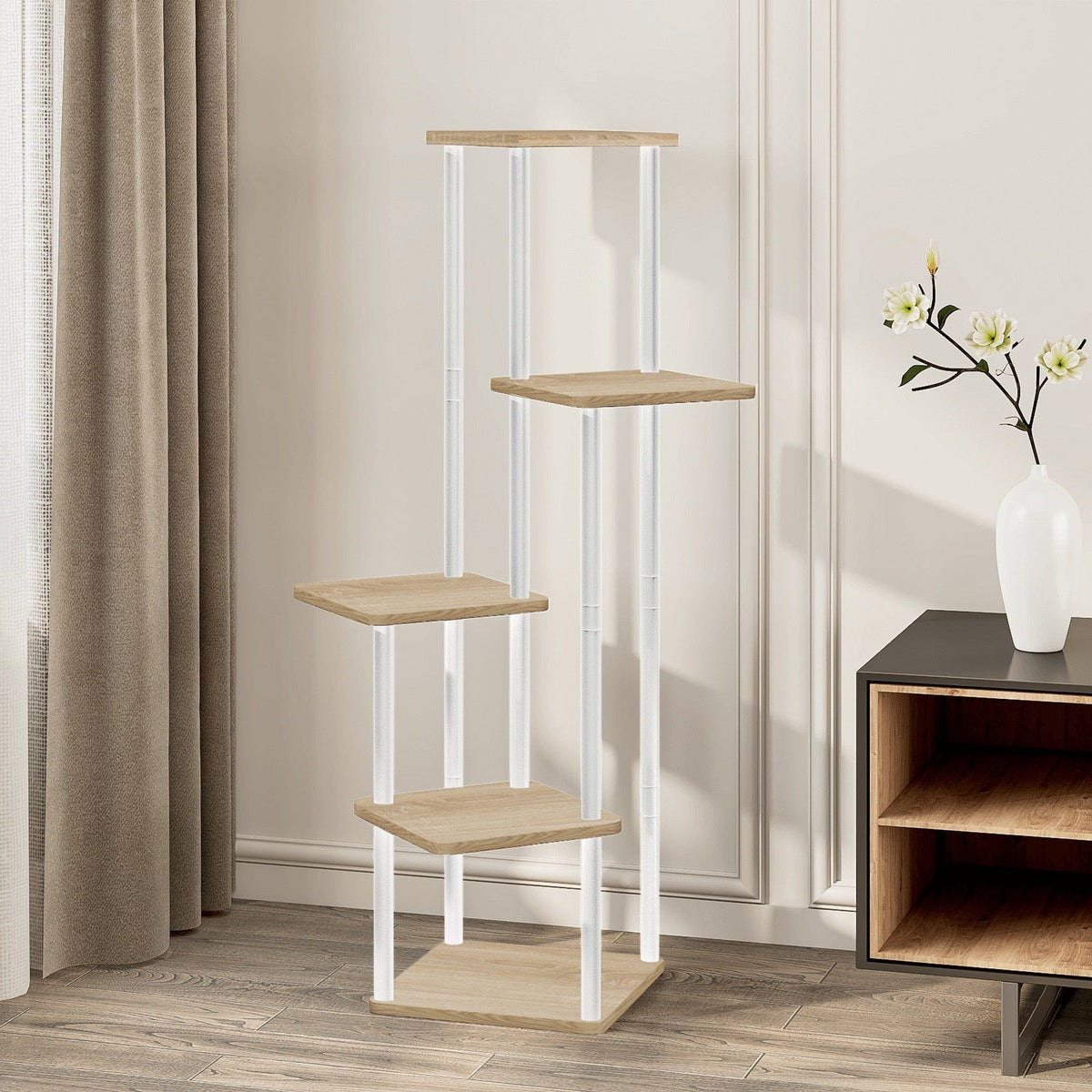 Etajera ADITE, stejar sonoma/alb, PAL/metal, 30x30x107 cm