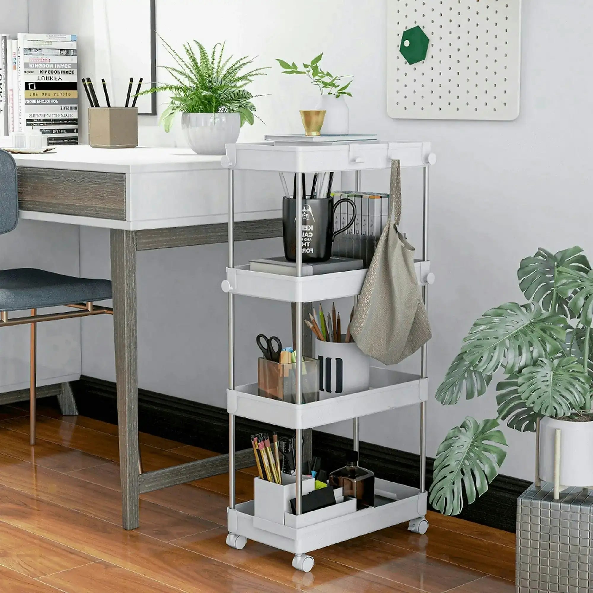 Etajera ALIOL TIP 3, alb, metal/plastic, 40x22x85 cm