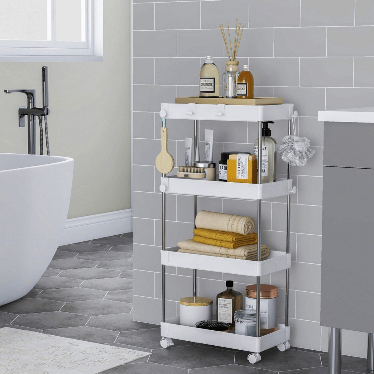 Etajera ALIOL TIP 3, alb, metal/plastic, 40x22x85 cm