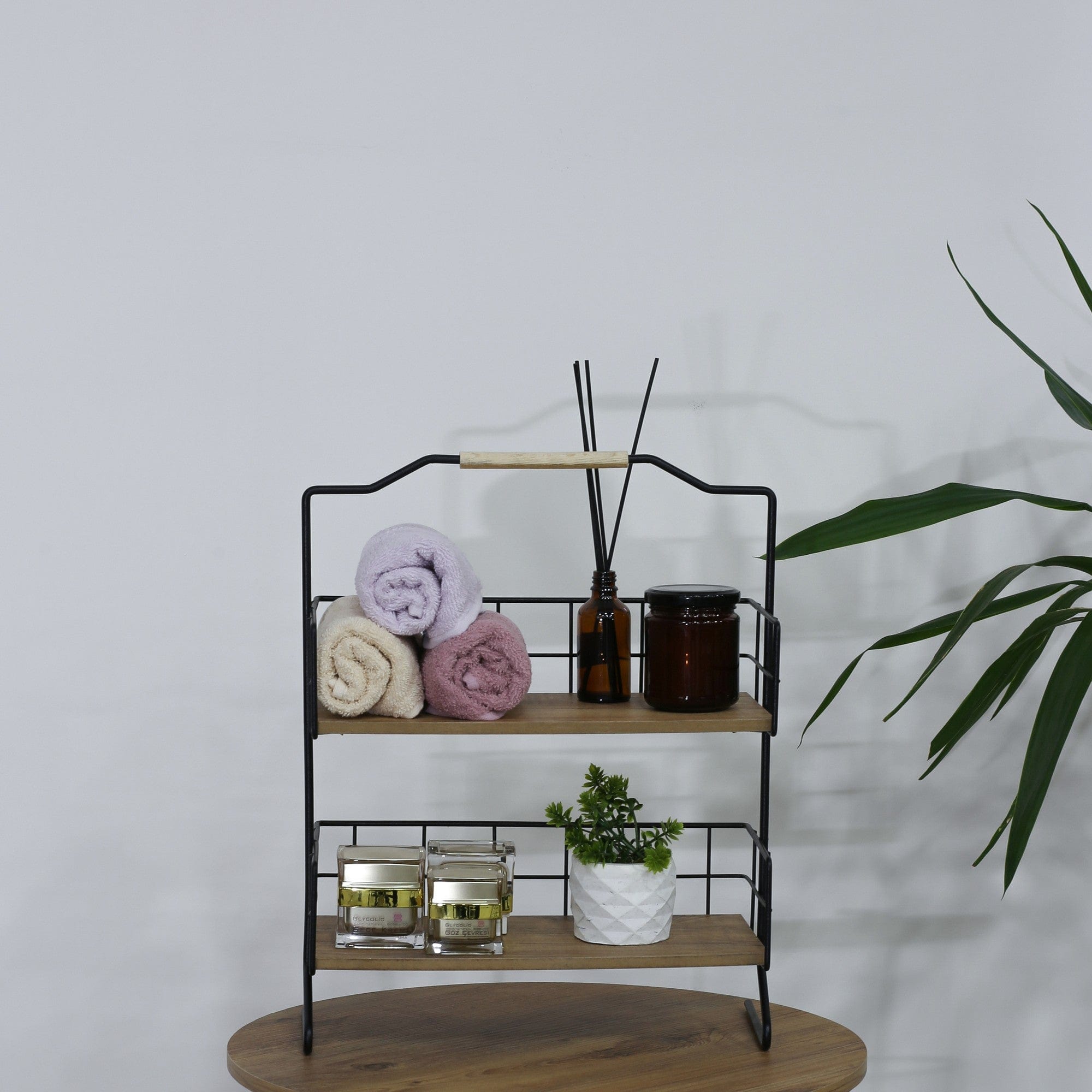 Etajera baie SHELF ELSE, stejar/negru, PAL melaminat/metal, 32x15x42 cm