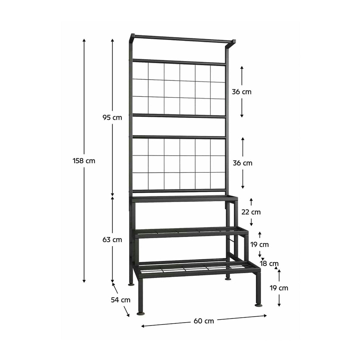 Etajera BALKO, negru, metal, 60x54x158 cm