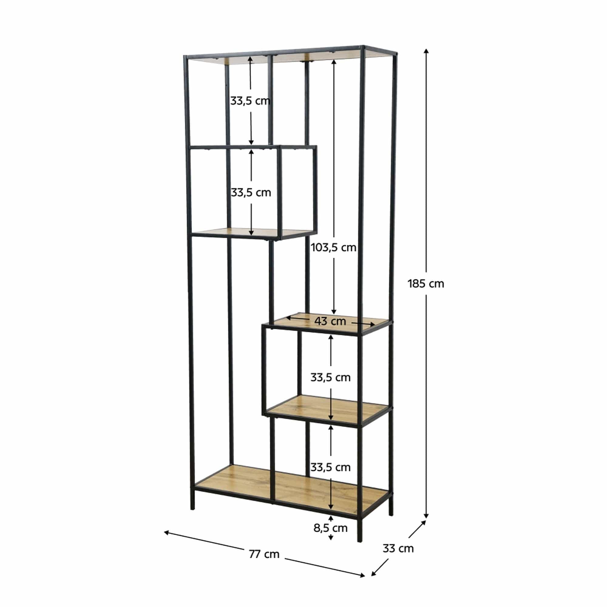 Etajera BILOTE TIP 3, stejar/negru, 77x33x185 cm