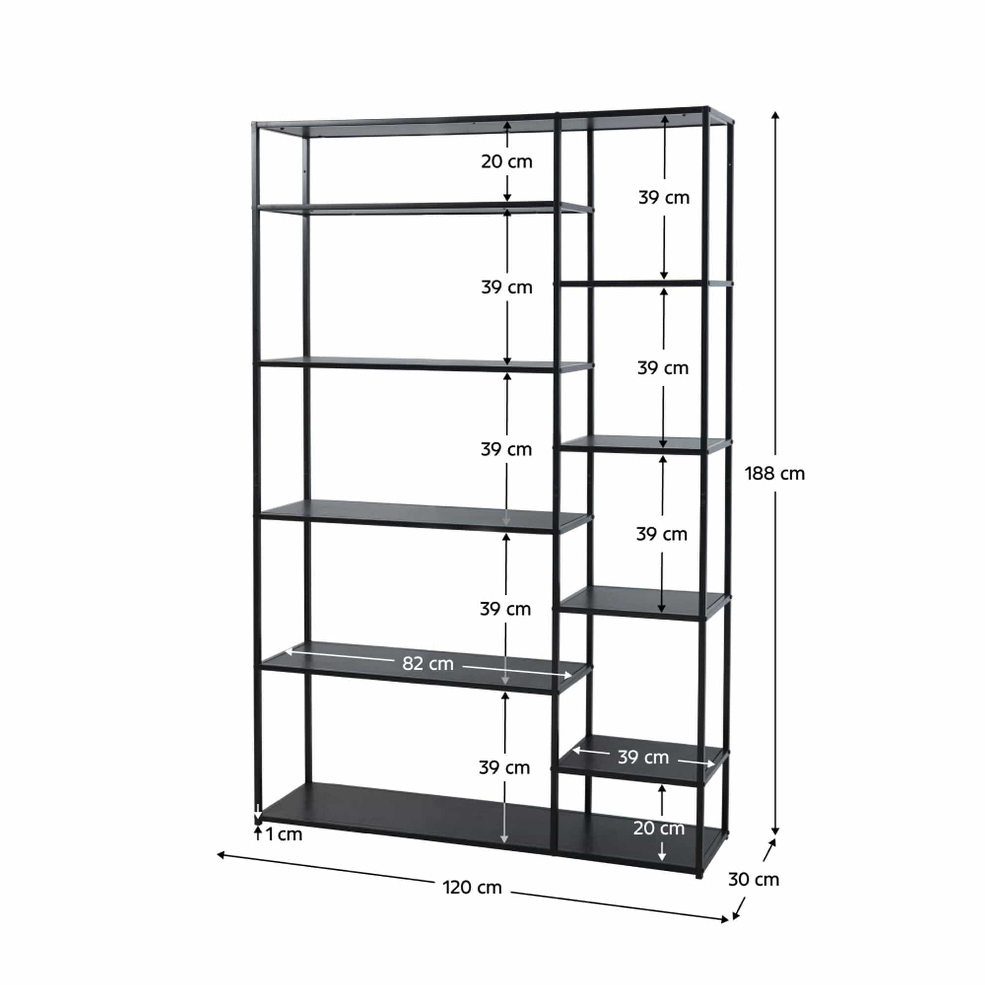 Etajera BILOTE TIP 4, negru, metal, 120x30x188 cm