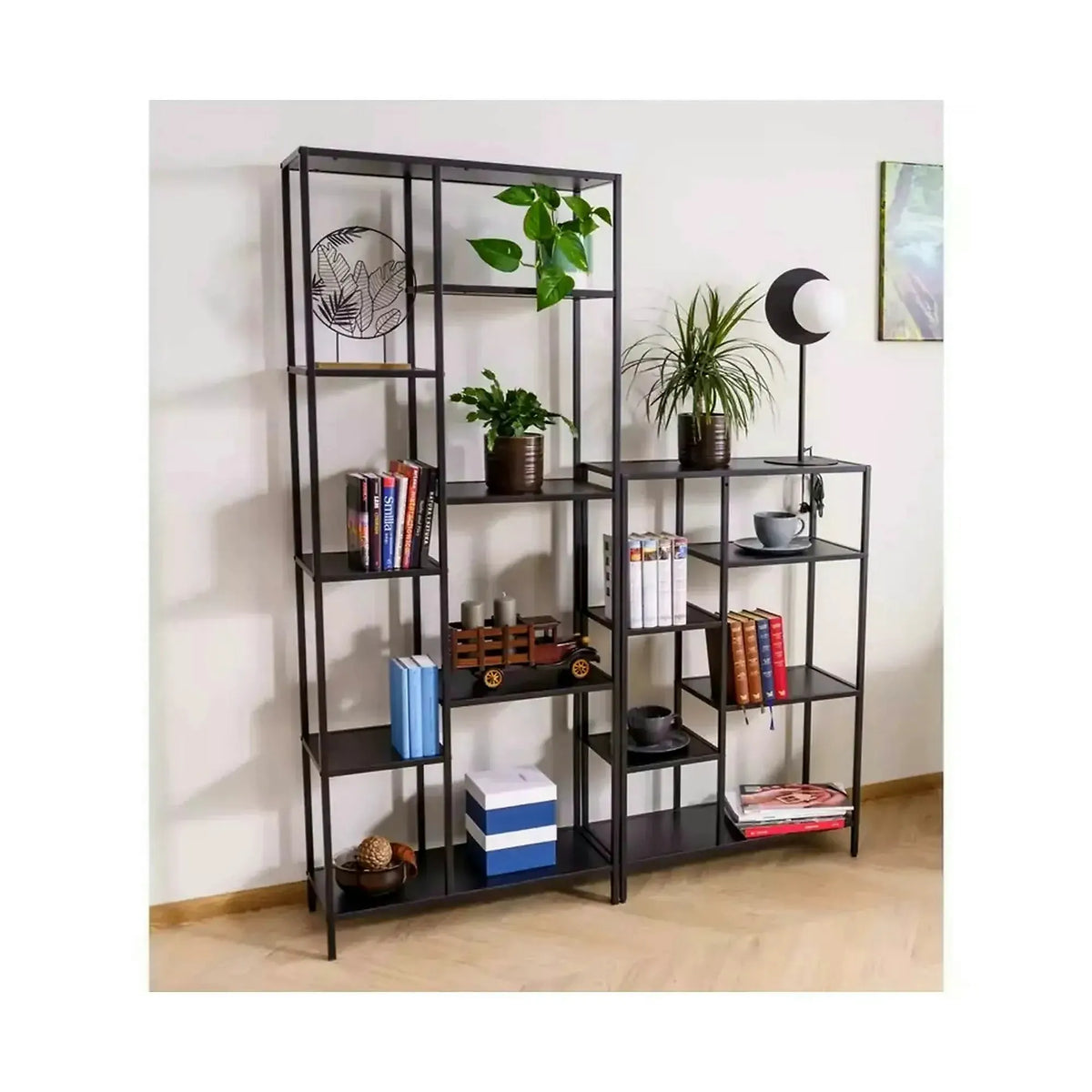 Etajera COSTA A, negru mat, PAL laminat/metal, 70x30x178 cm