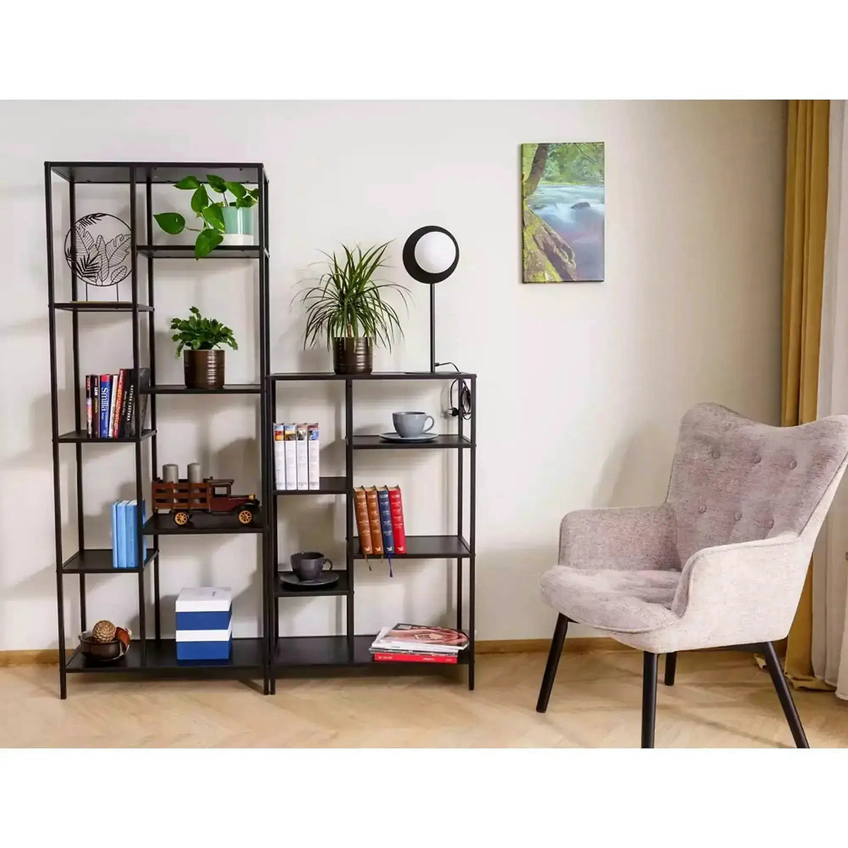 Etajera COSTA A, negru mat, PAL laminat/metal, 70x30x178 cm