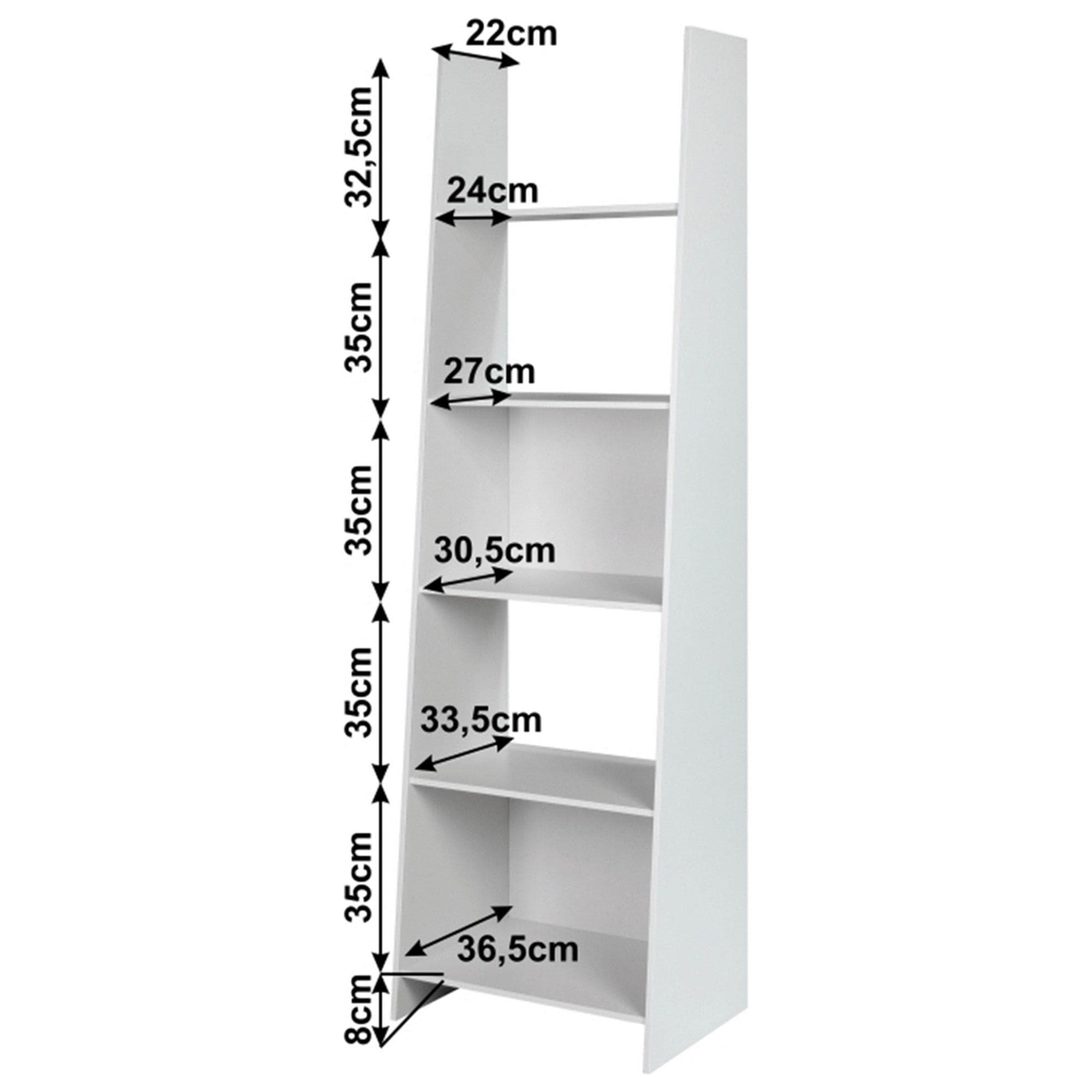 Etajera DEKATO, alb, DTD laminat, 54x38x186 cm