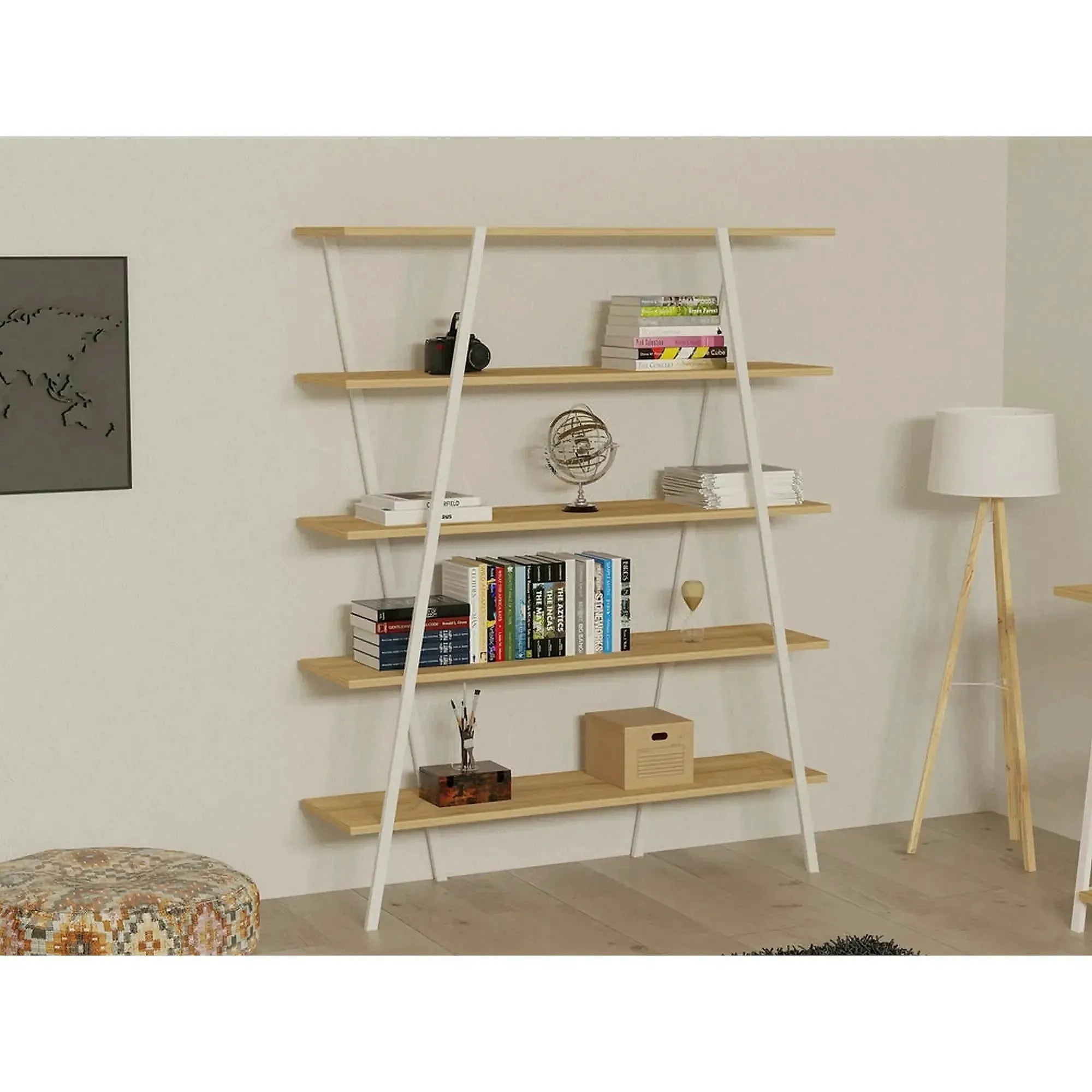 Etajera DOBRA, stejar sonoma/alb, PAL melaminat, 120x36x150 cm
