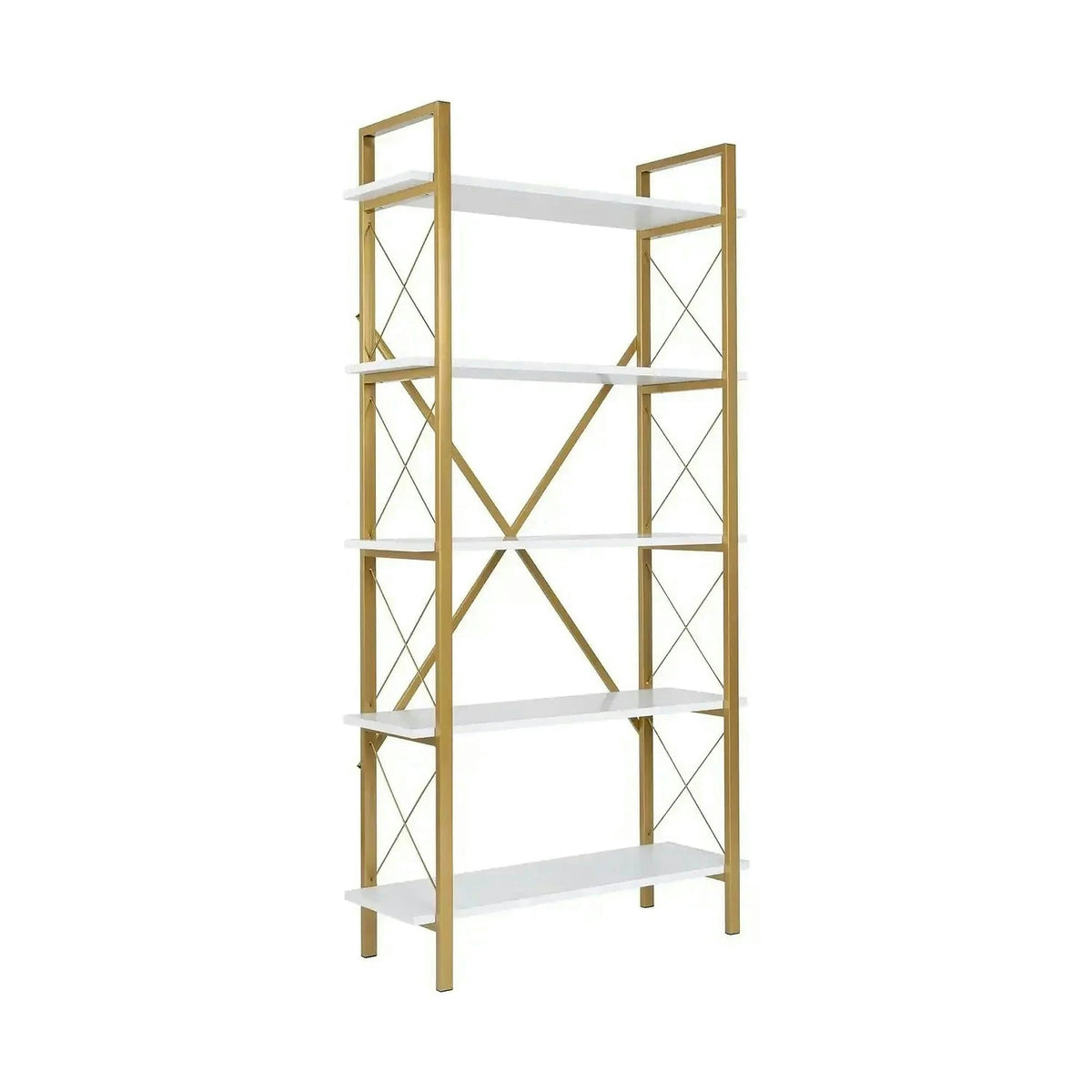 Etajera ELYSIAN, alb/auriu, PAL/metal, 90x34x180 cm