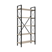 Etajera ELYSIAN, bej cu efect de piatra travertin/negru, PAL/metal, 90x34x180 cm