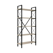 Etajera ELYSIAN, bej cu efect de piatra travertin/negru, PAL/metal, 90x34x180 cm