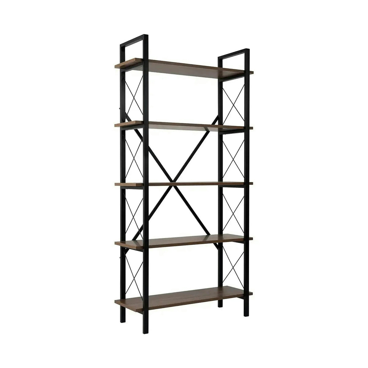 Etajera ELYSIAN, nuc/negru, PAL/metal, 90x34x180 cm