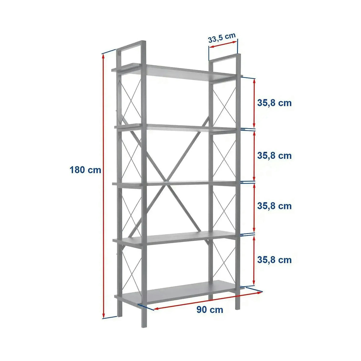 Etajera ELYSIAN, nuc/negru, PAL/metal, 90x34x180 cm