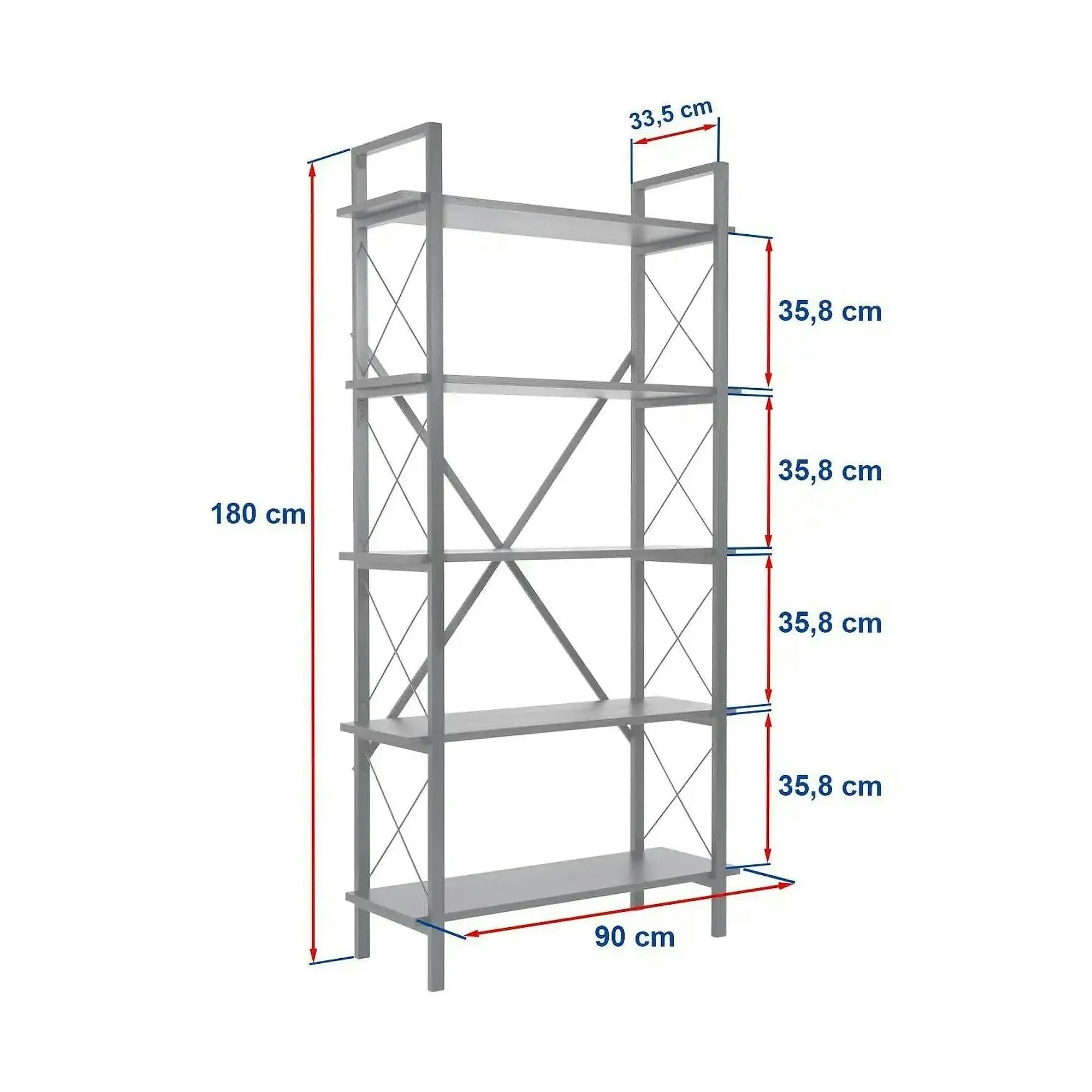 Etajera ELYSIAN, nuc/negru, PAL/metal, 90x34x180 cm
