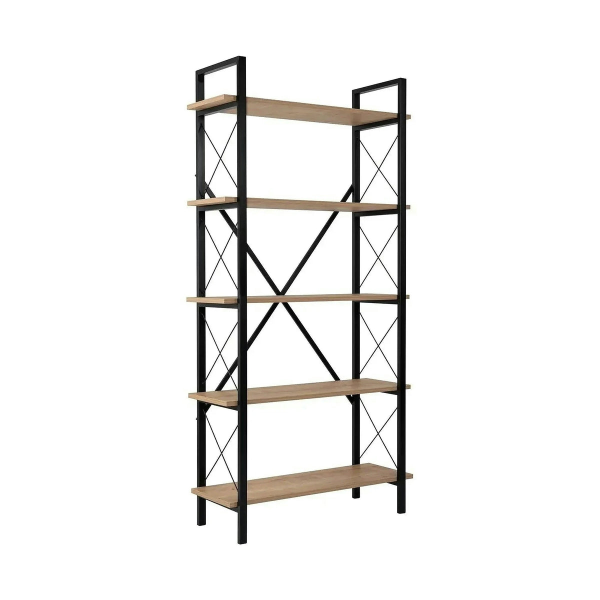 Etajera ELYSIAN, stejar/negru, PAL/metal, 90x34x180 cm