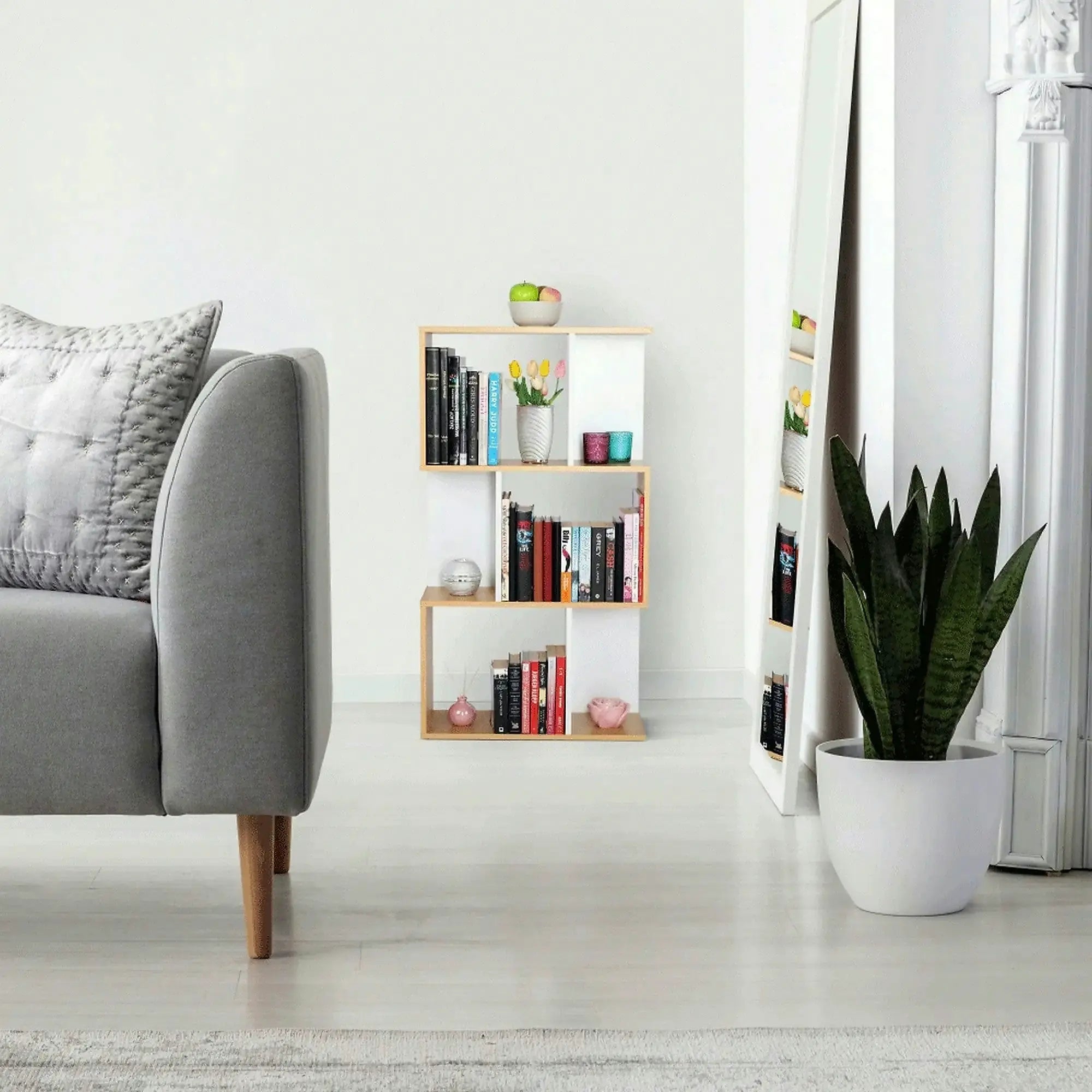 Etajera ERDEM NEW TYP 1, stejar natural/alb, DTD, 60x24x108 cm