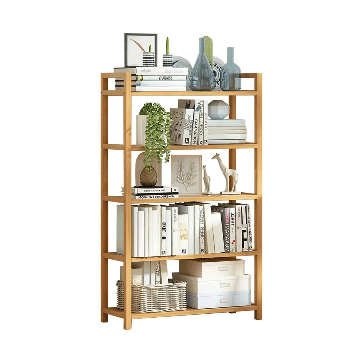 Etajera FIORE TIP 3, bambus natural lacuit, 53x26x128 cm