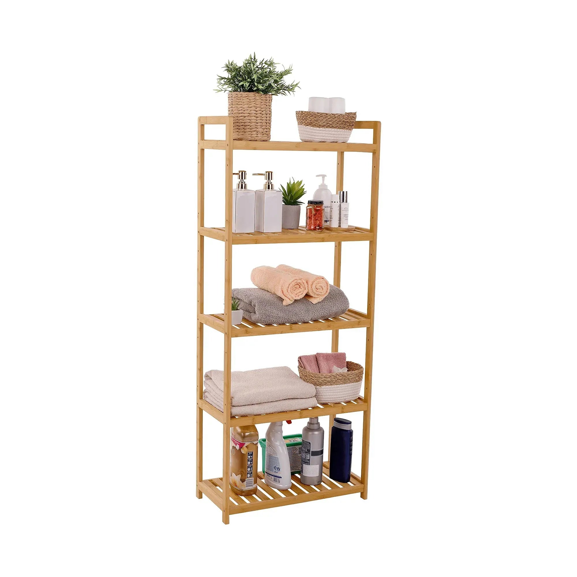 Etajera FIORE TIP 3, bambus natural lacuit, 53x26x128 cm