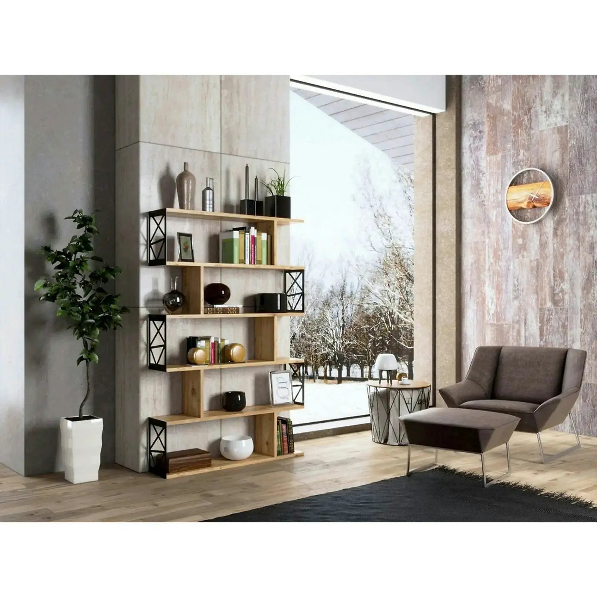 Etajera FRN-12032, stejar/negru, PAL melaminat/metal, 90x20x138 cm