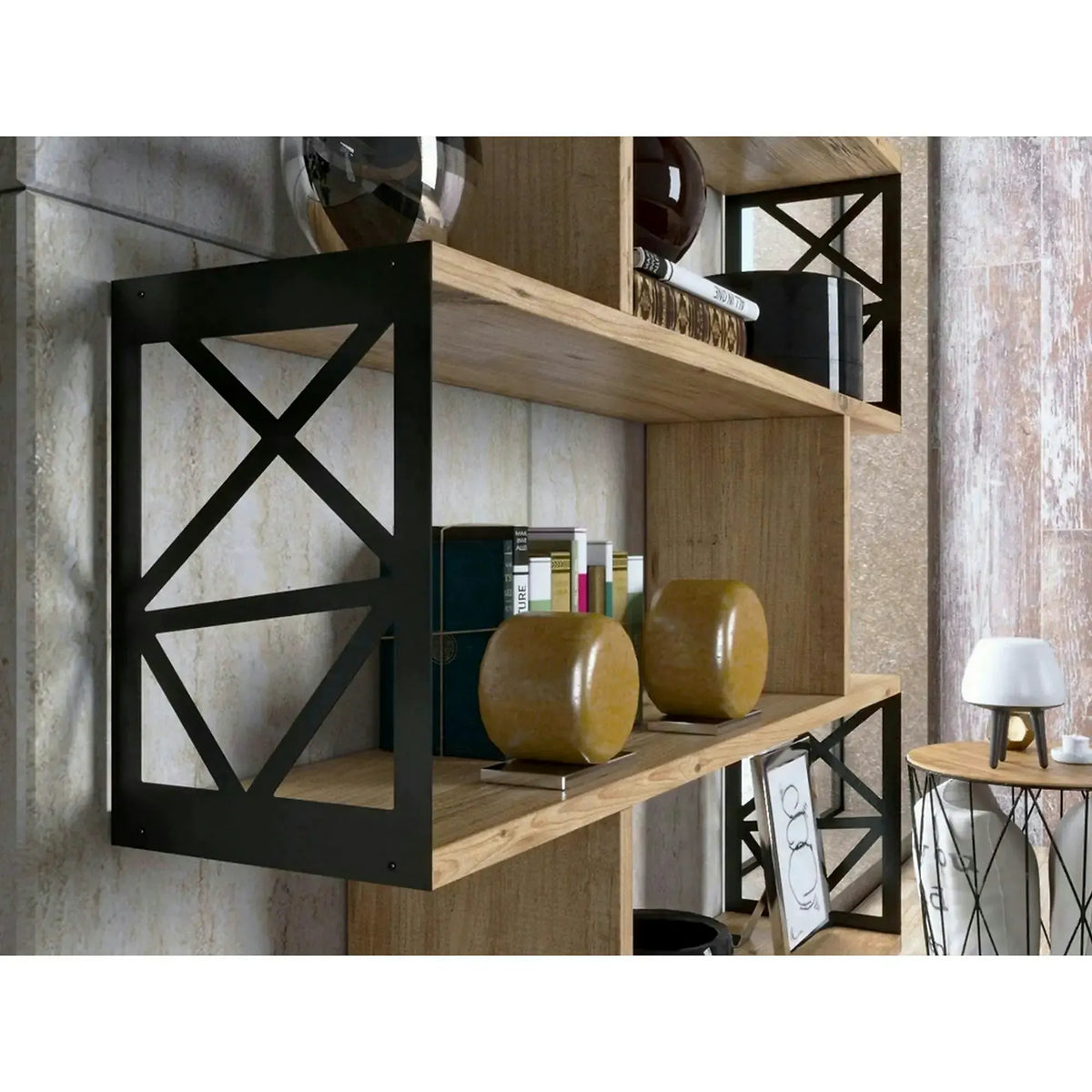 Etajera FRN-12032, stejar/negru, PAL melaminat/metal, 90x20x138 cm