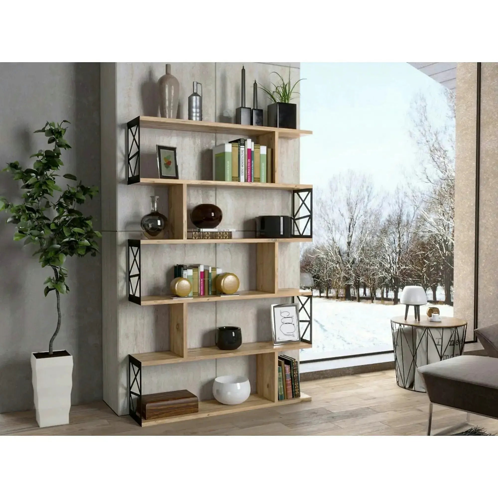 Etajera FRN-12032, stejar/negru, PAL melaminat/metal, 90x20x138 cm