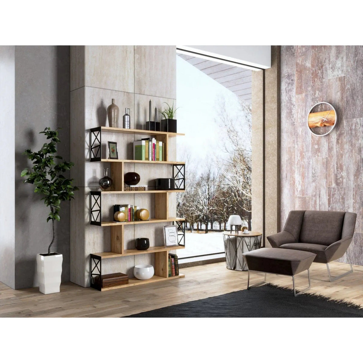 Etajera FRN-12032, stejar/negru, PAL melaminat/metal, 90x20x138 cm