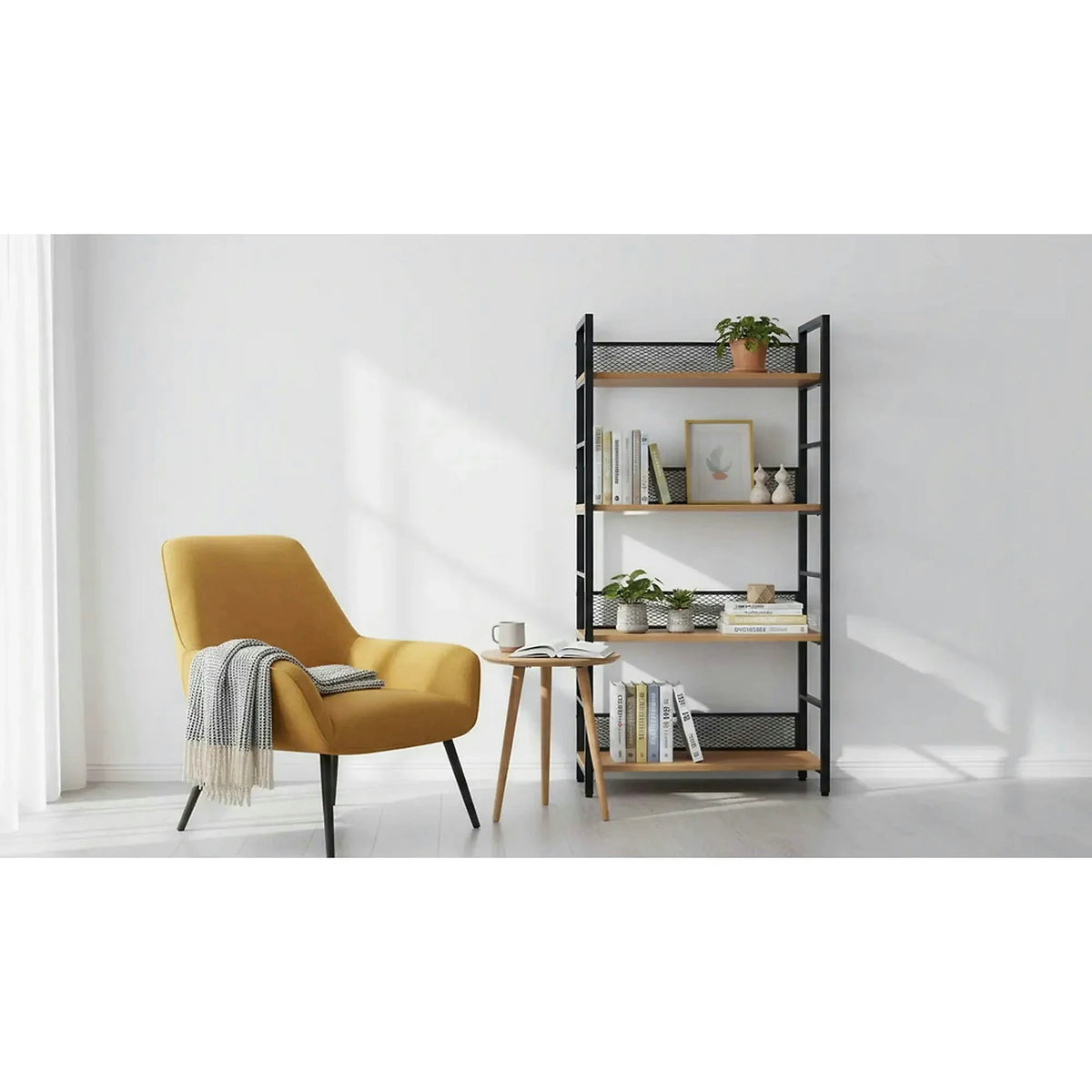 Etajera KELER TIP 1, negru/stejar, DTD laminat/metal, 60x28x121 cm