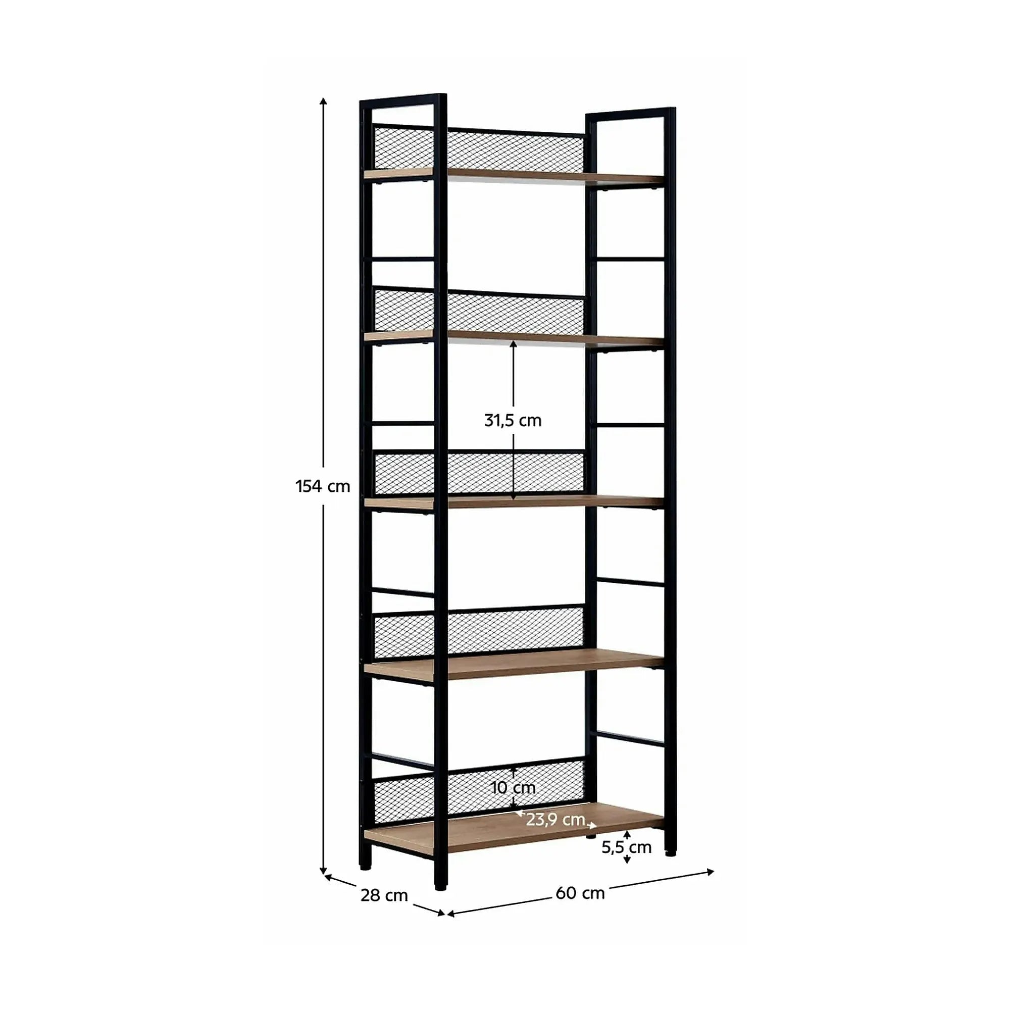 Etajera KELER TIP 2, negru/stejar, metal/DTD laminat, 60x28x154 cm
