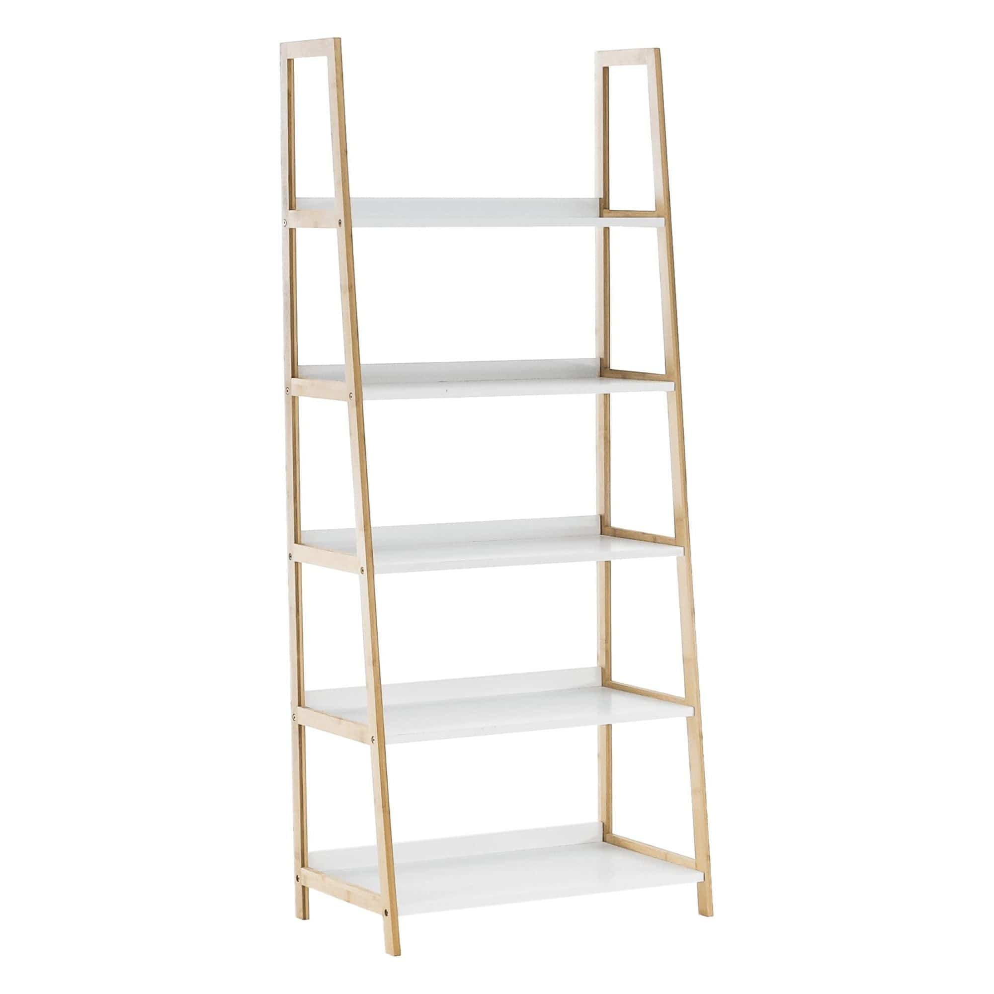 Etajera KOEN TYP 3, alb/bambus natural, 63x36x149 cm