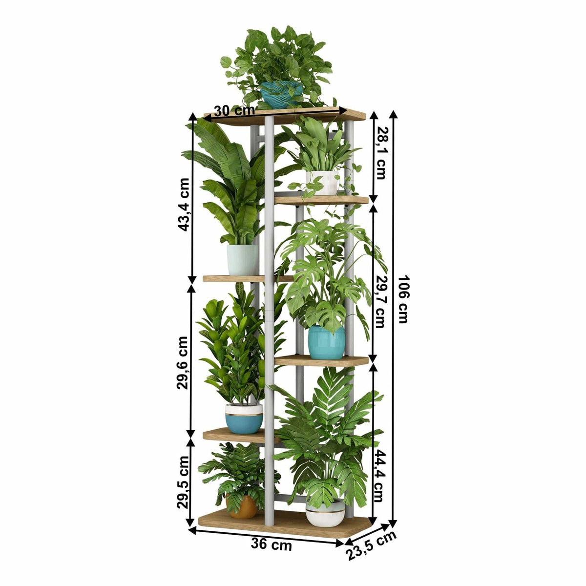 Etajera LEDOR TIP 2, stejar sonoma/alb, DTD/metal, 36x24x106 cm