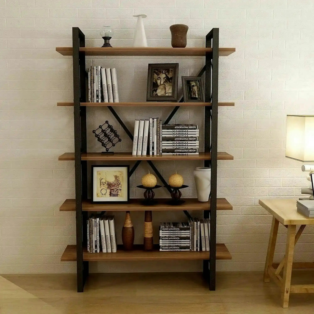 Etajera living NERO ELIT, nuc/negru, PAL melaminat, 90x34x180 cm