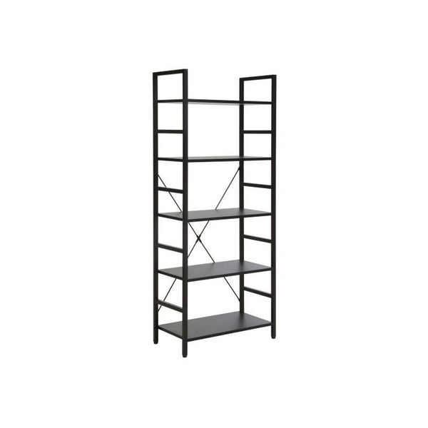 Etajera LOFT R5, nuc inchis/negru mat, PAL laminat/metal, 60x30x146 cm