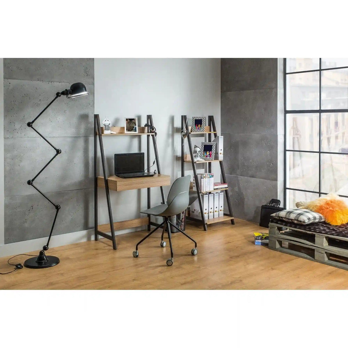 Etajera MATIS A, stejar/negru, 52x48x147 cm