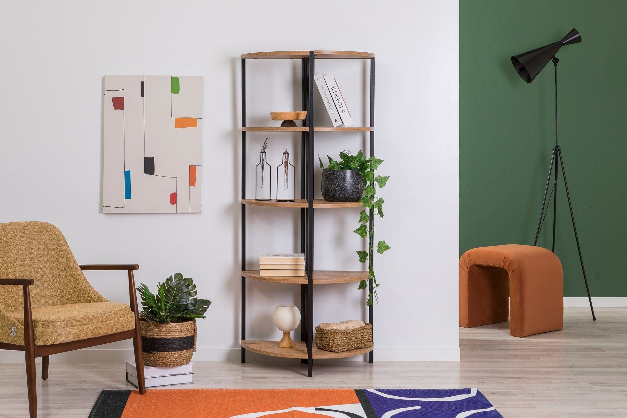 Etajera MONA RAFIX, stejar sonoma/negru, PAL melaminat/metal, 66x34x155 cm