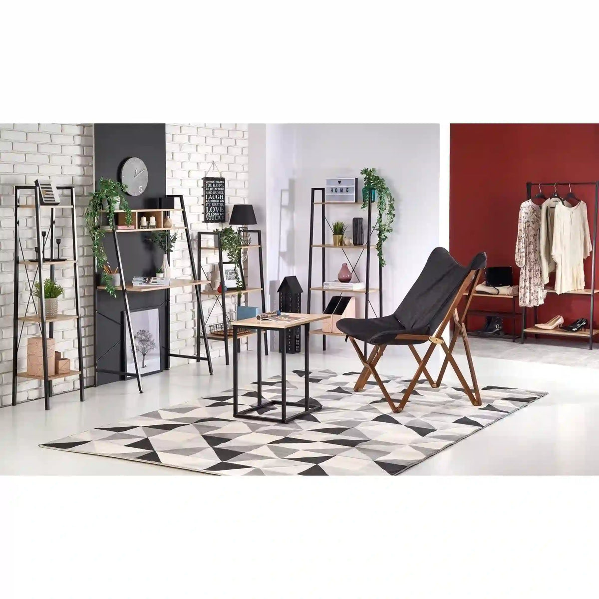 Etajera NARVIK, stejar sonoma/negru, 60x32x148 cm