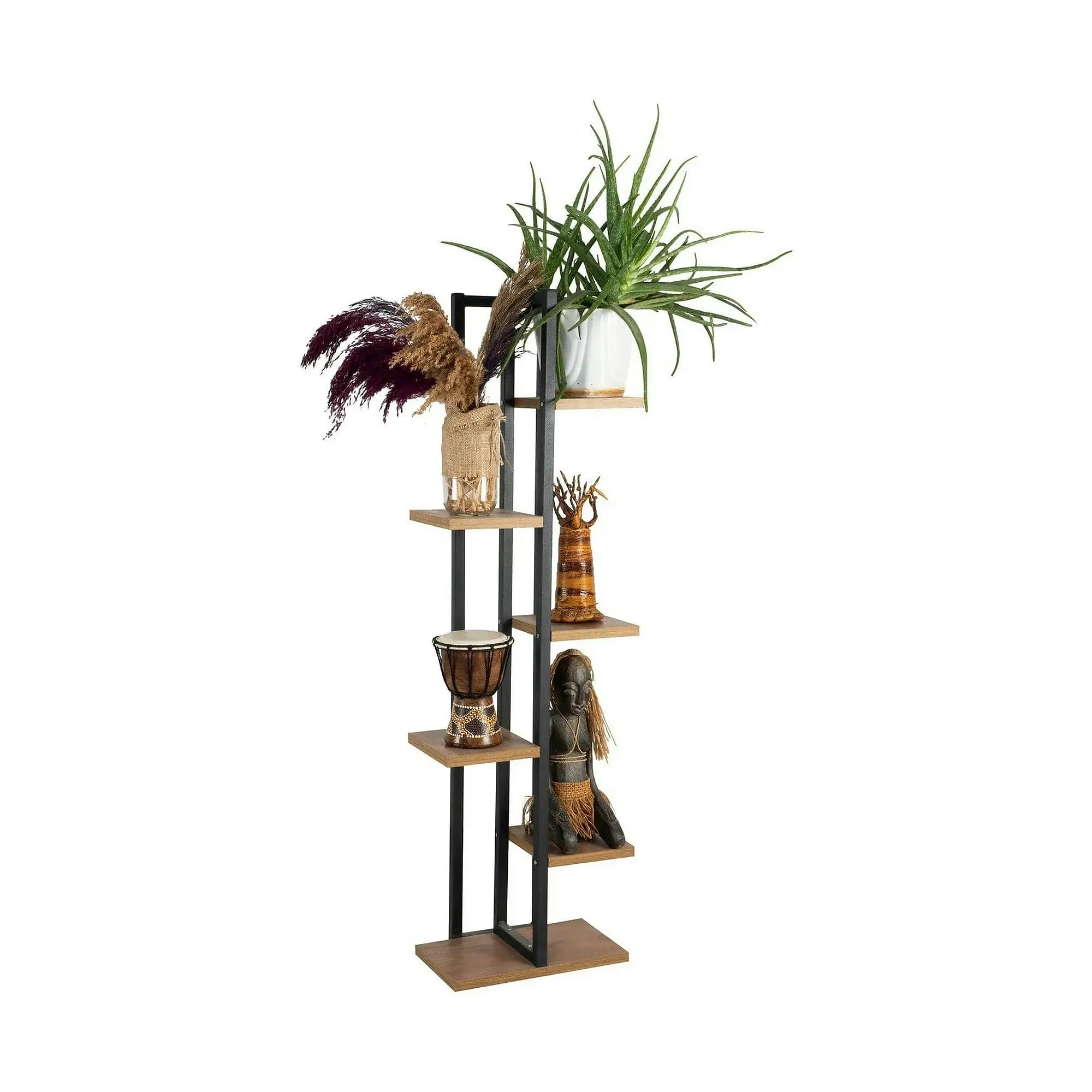 Etajera NINA, stejar/negru, PAL melaminat/metal, 34x19x120 cm