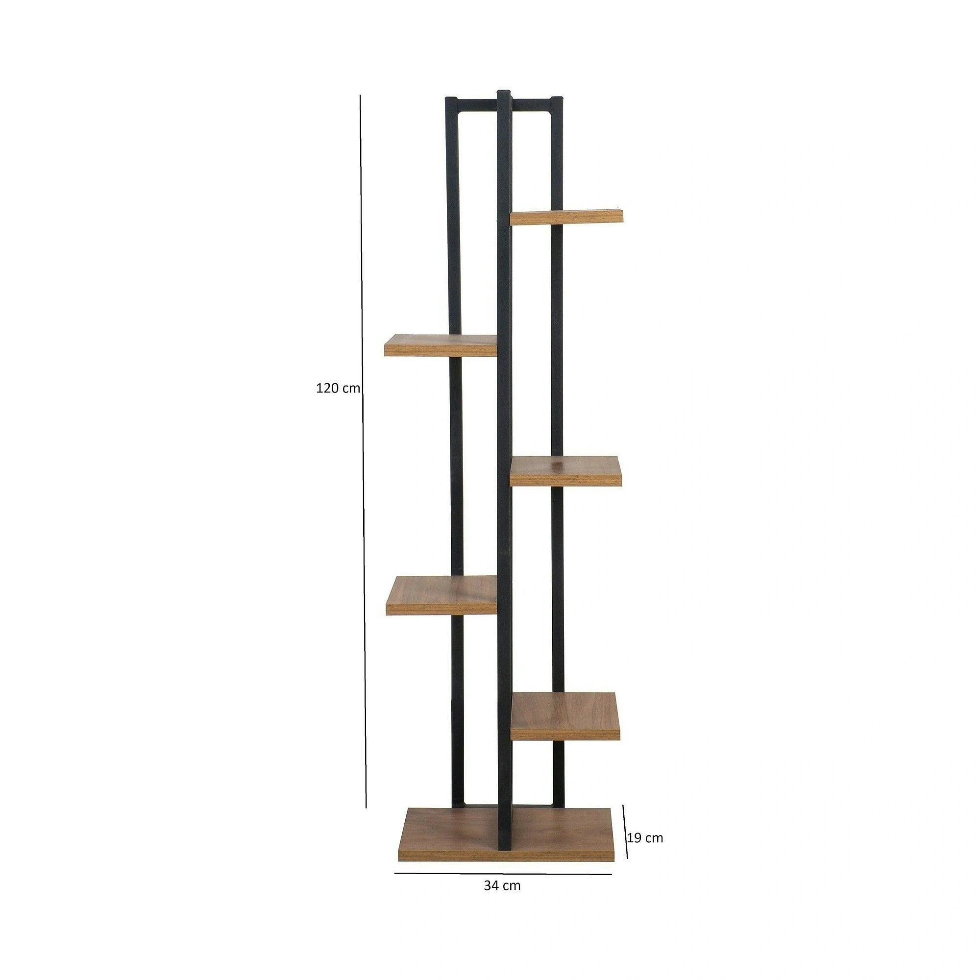 Etajera NINA, stejar/negru, PAL melaminat/metal, 34x19x120 cm