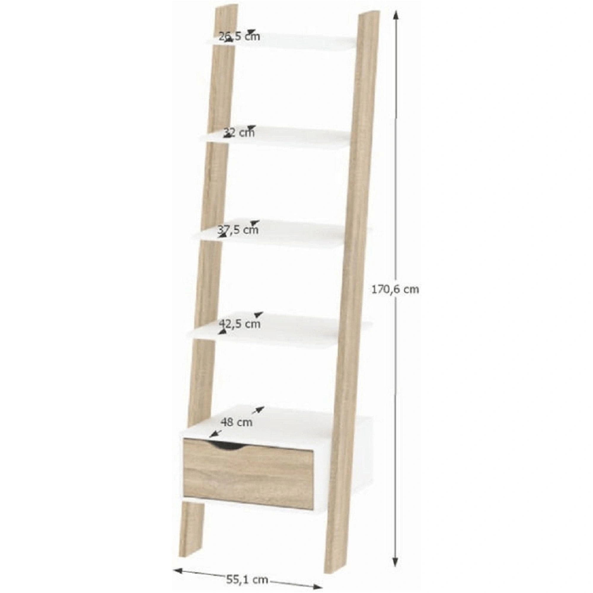 Etajera OSLO 75385, alb/stejar sonoma, PAL melaminat, 55x27-48x171 cm